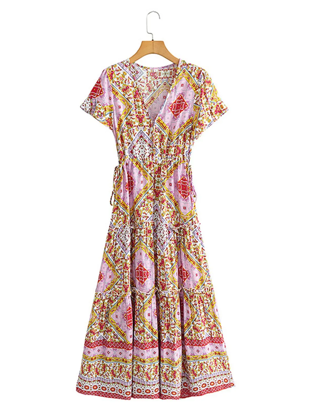 2023 Summer Boho Floral Printed Maxi Dress V Neck Sexy Ruffle Sleeve Vintage Vestidos  Hippie Beach Casual Women Dresses