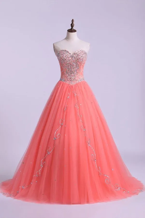 2024 Sweetheart Quinceanera Dresses A Line Beaded Tulle P7ZB85ZB