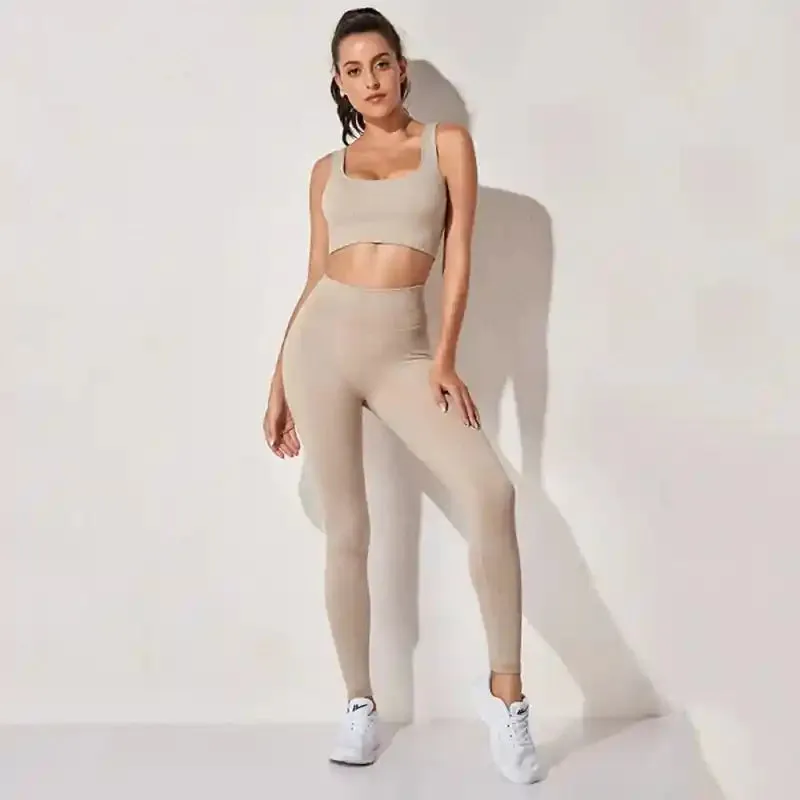 3 Piece Set Seamless Crop Top Leggings Long Sleeve Crop Top