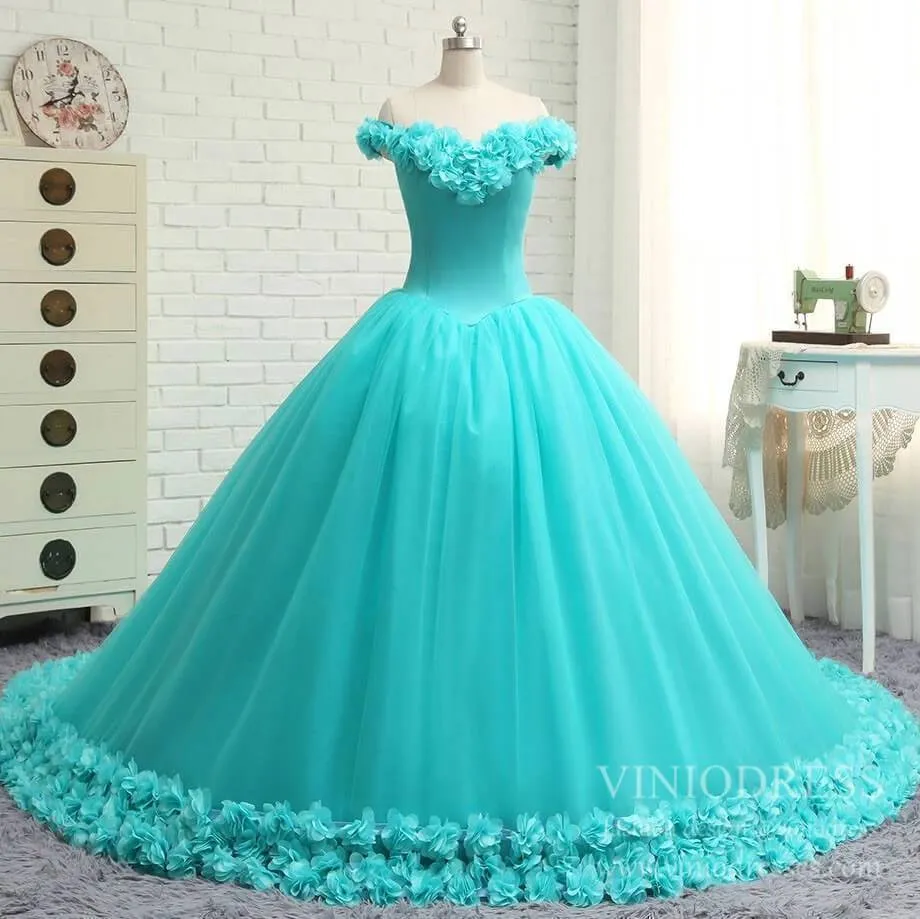 3D Flower Quinceanera Dresses Cinderella Ball Gowns VW1040