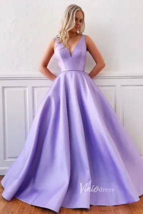 A-line Lavender Long Prom Dresses with Pockets FD2646