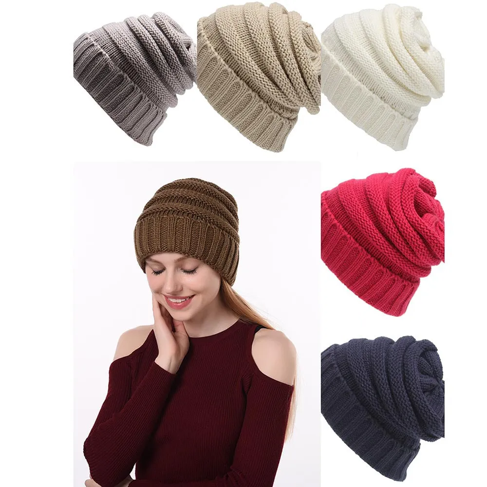 Adult Autumn and Winter Solid Color Hat Flap Knit Pullover Cap