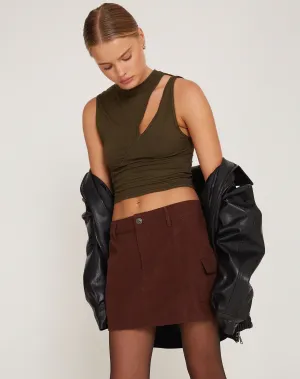 Ajeng Low Rise Cargo Mini Skirt in Seal Brown