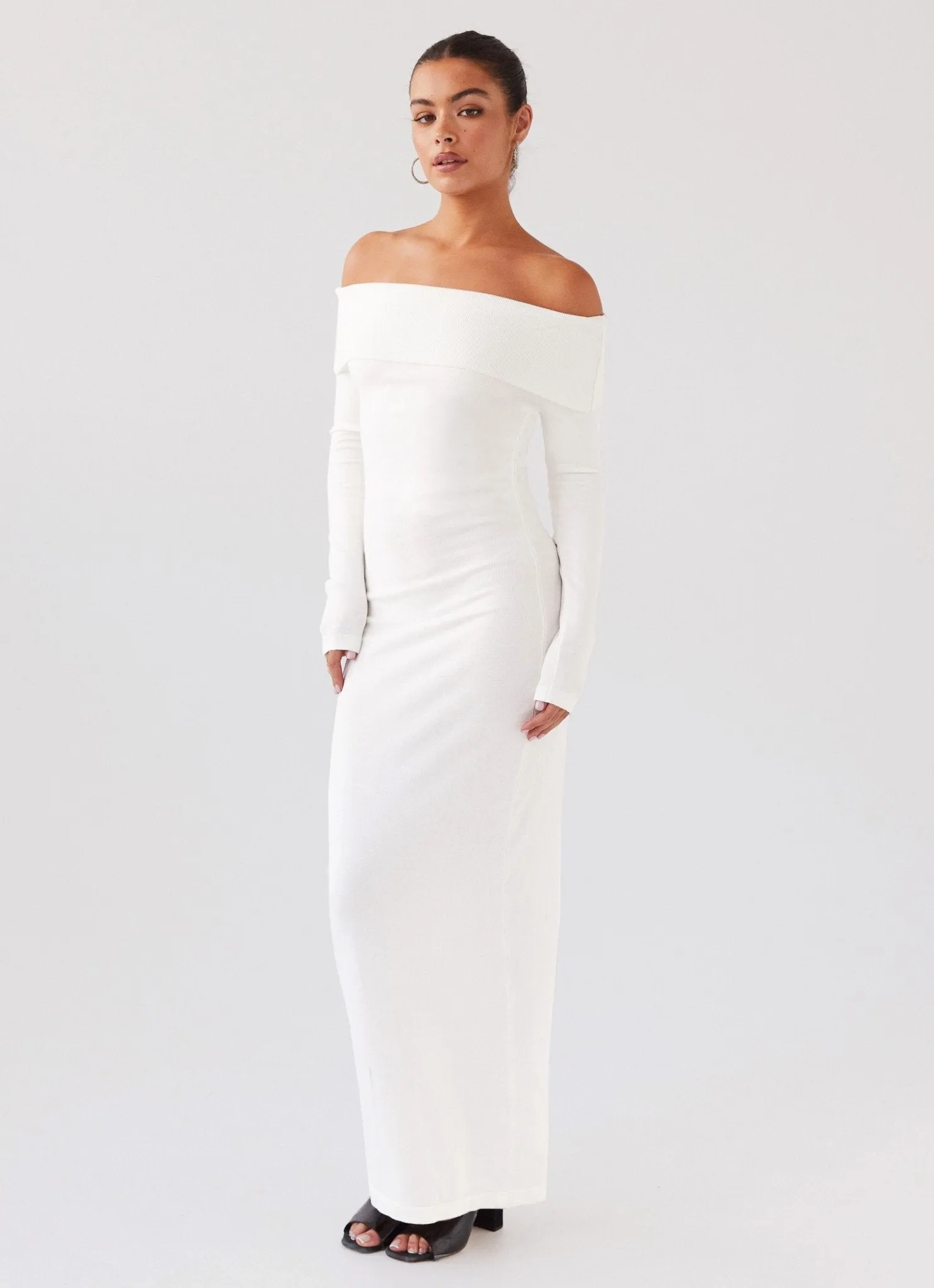 Alexandra Off Shoulder Knit Maxi Dress - Ivory