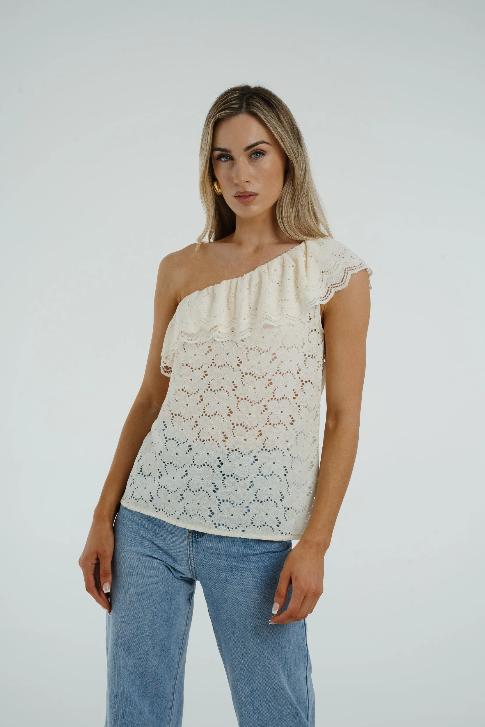 Ally Lace One Shoulder Top In Cream