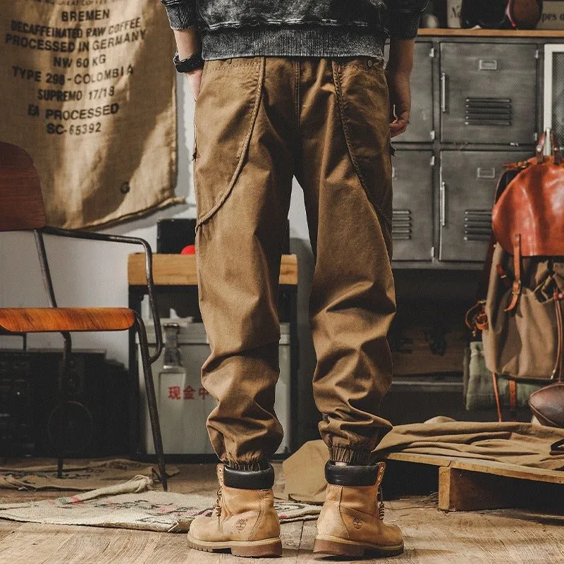 American Heavyweight Retro Work Pants Men's Autumn Loose Large Casual Pants Men's Spring and Autumn Wide Leg Strap Halen Pants