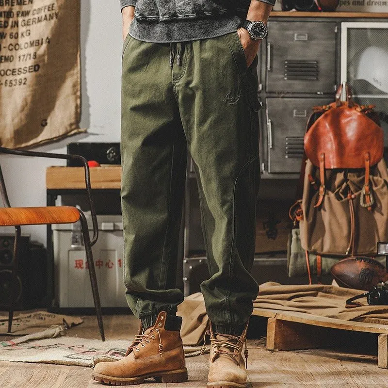 American Heavyweight Retro Work Pants Men's Autumn Loose Large Casual Pants Men's Spring and Autumn Wide Leg Strap Halen Pants