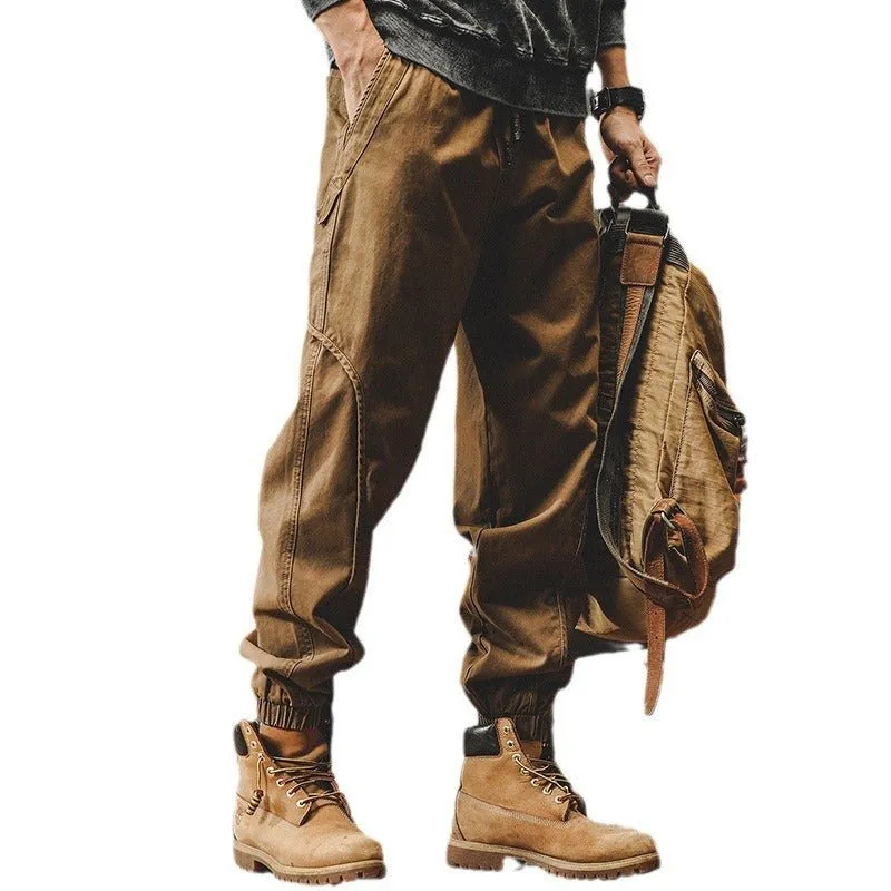 American Heavyweight Retro Work Pants Men's Autumn Loose Large Casual Pants Men's Spring and Autumn Wide Leg Strap Halen Pants