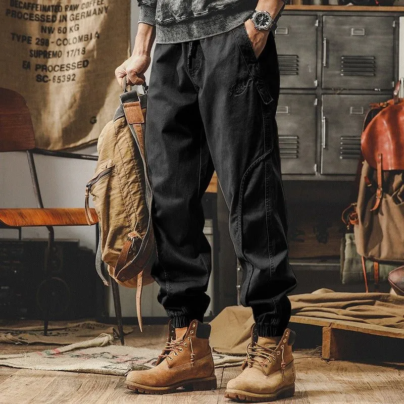 American Heavyweight Retro Work Pants Men's Autumn Loose Large Casual Pants Men's Spring and Autumn Wide Leg Strap Halen Pants