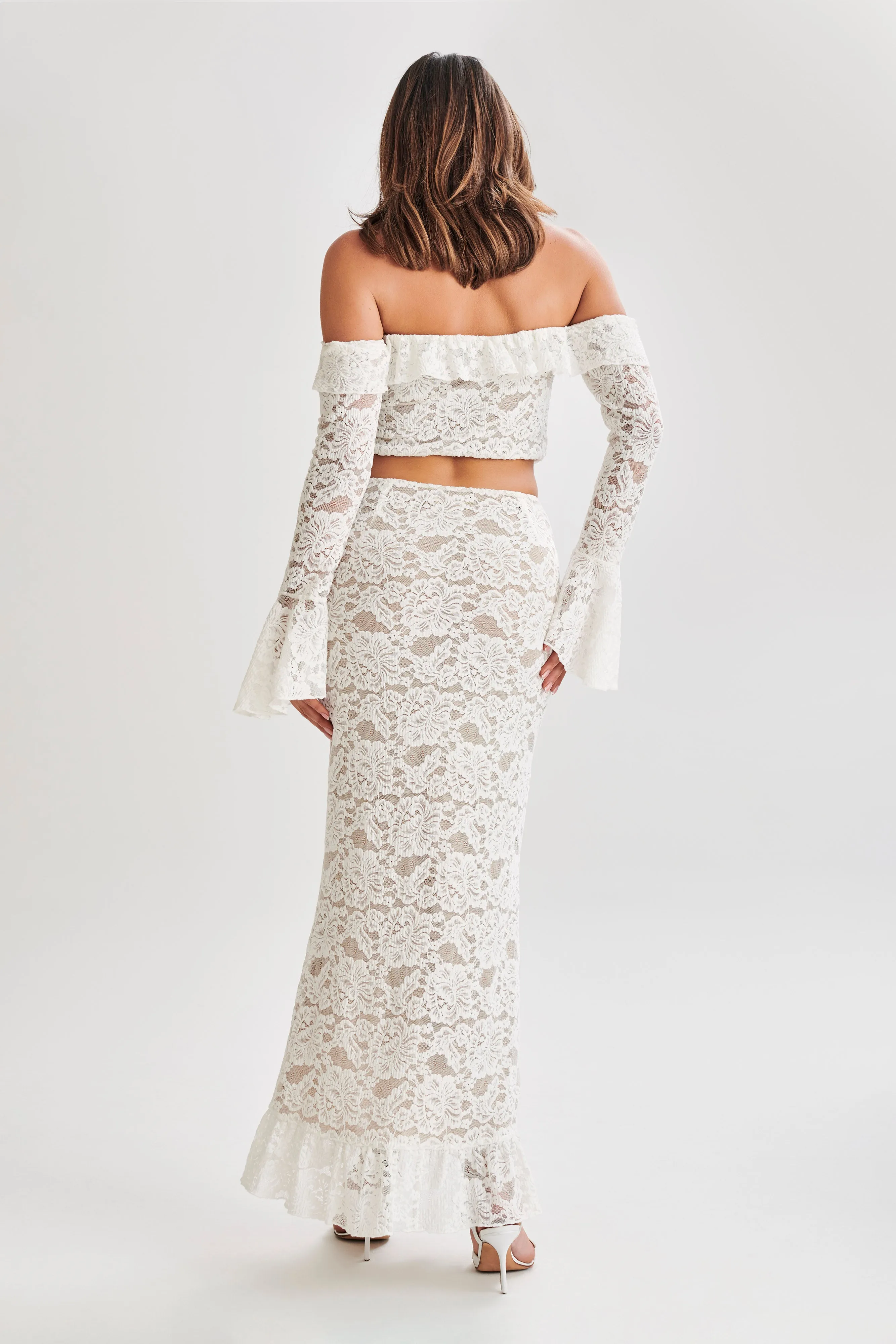 Artemis Lace Plisse Off Shoulder Top - Ivory