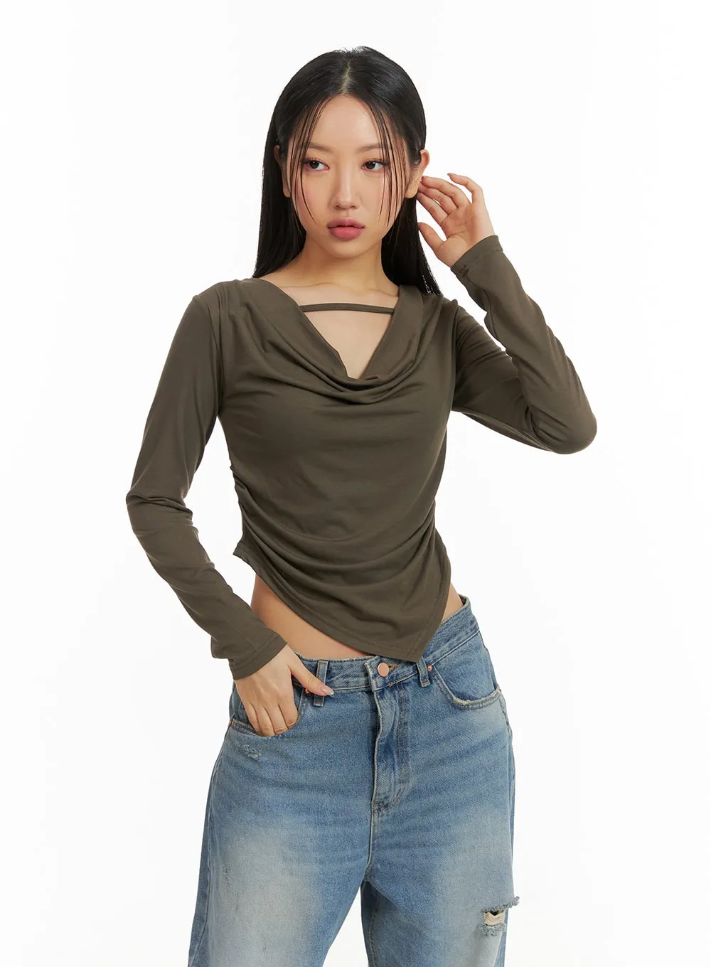 Asymmetrical Draped Crop Top CJ426