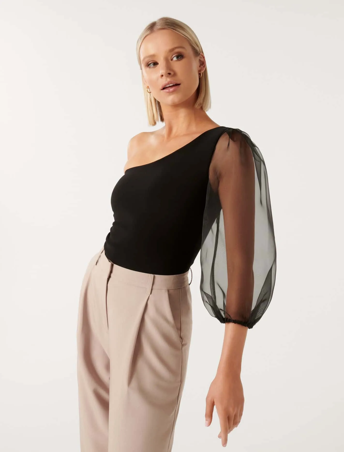 Aurora One Shoulder Organza Sleeve Top