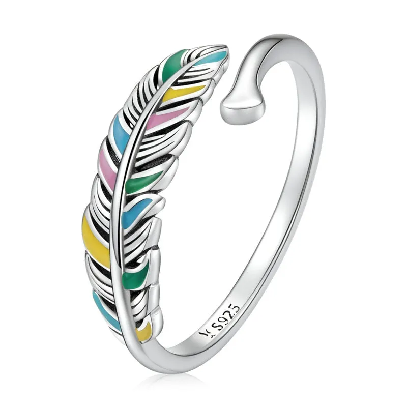 Autumn Feather Bypass Ring Sterling Silver