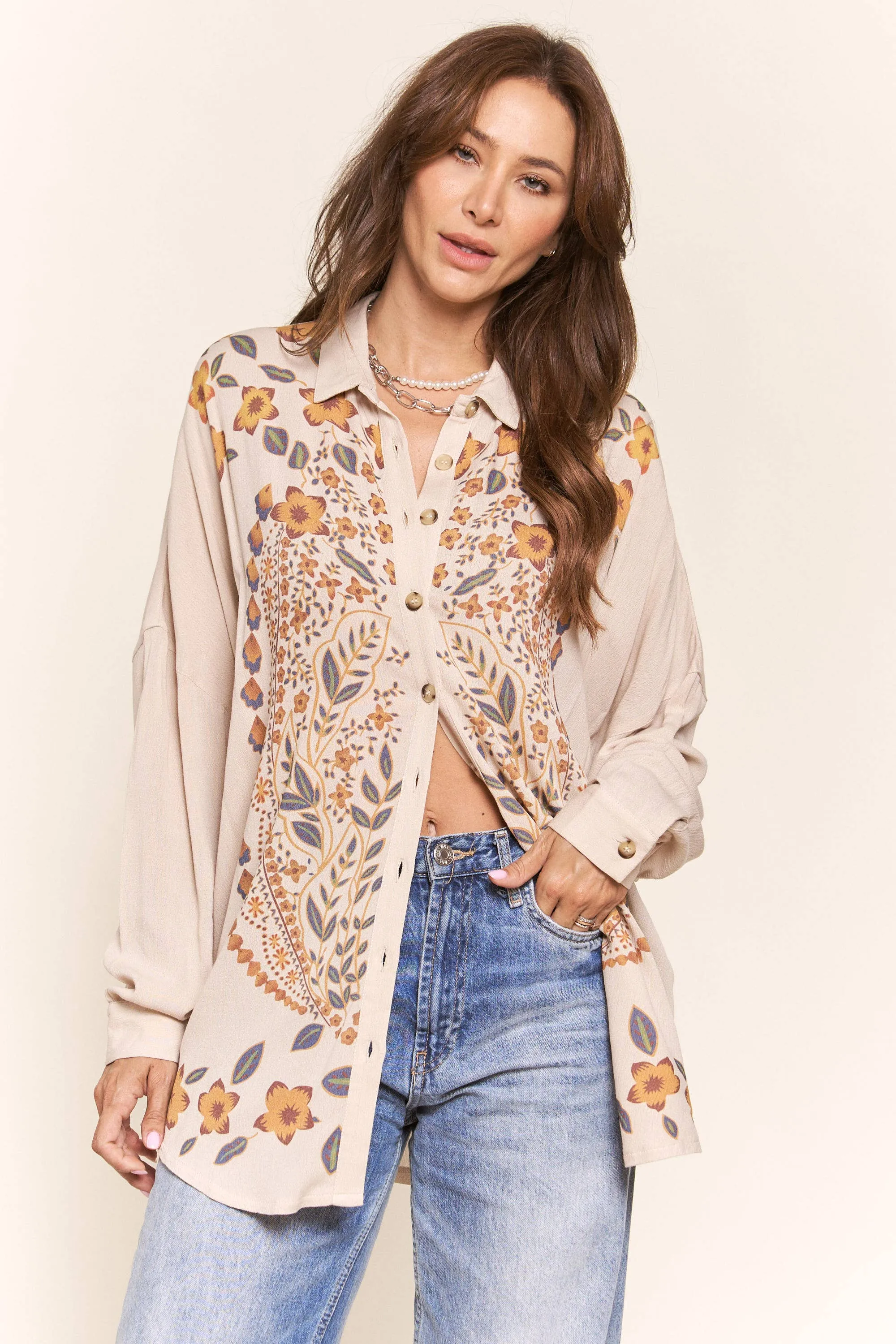 Autumn Floral Button Down Blouse