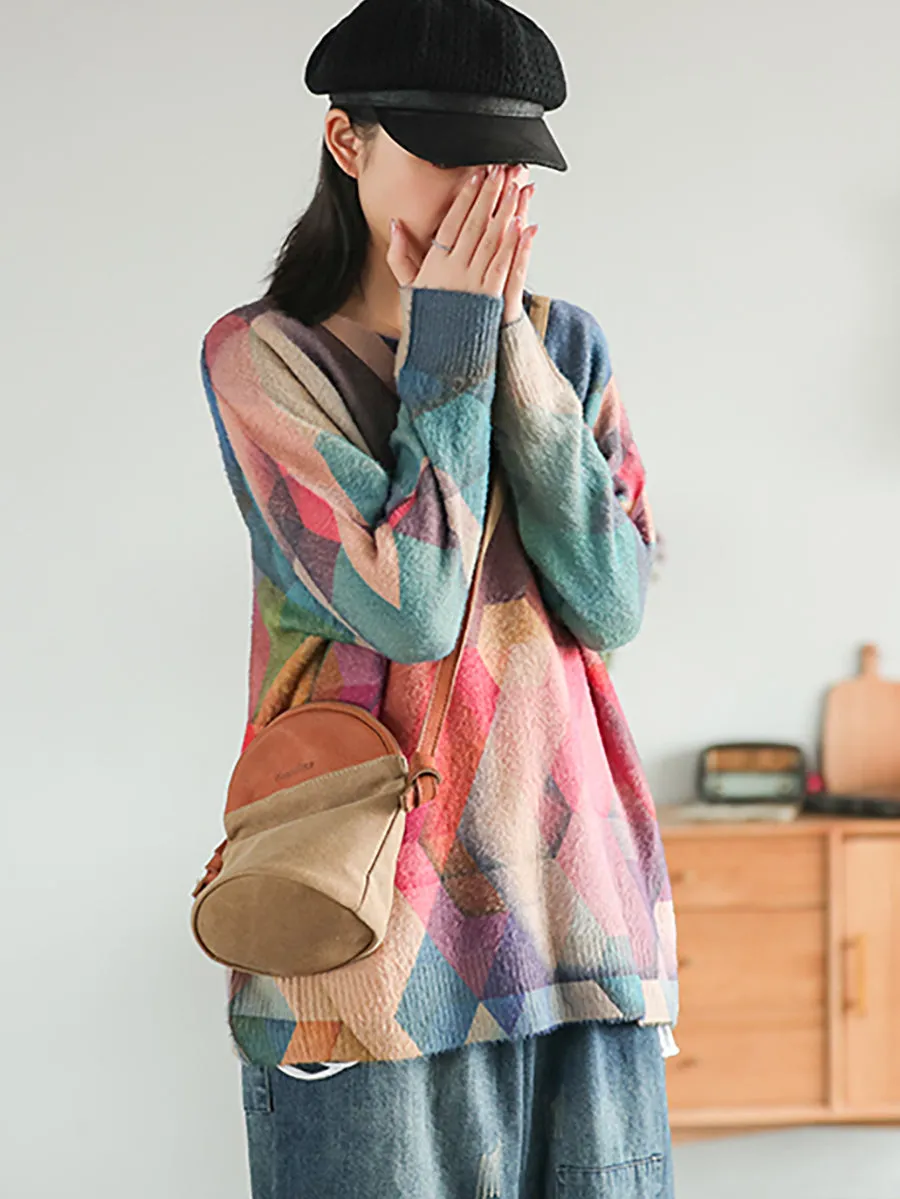 Autumn Geometry Vintage Women Loose Sweater