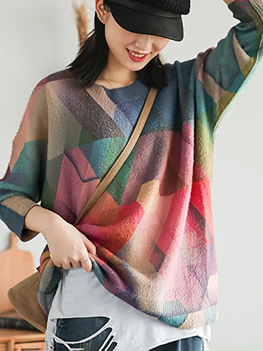 Autumn Geometry Vintage Women Loose Sweater