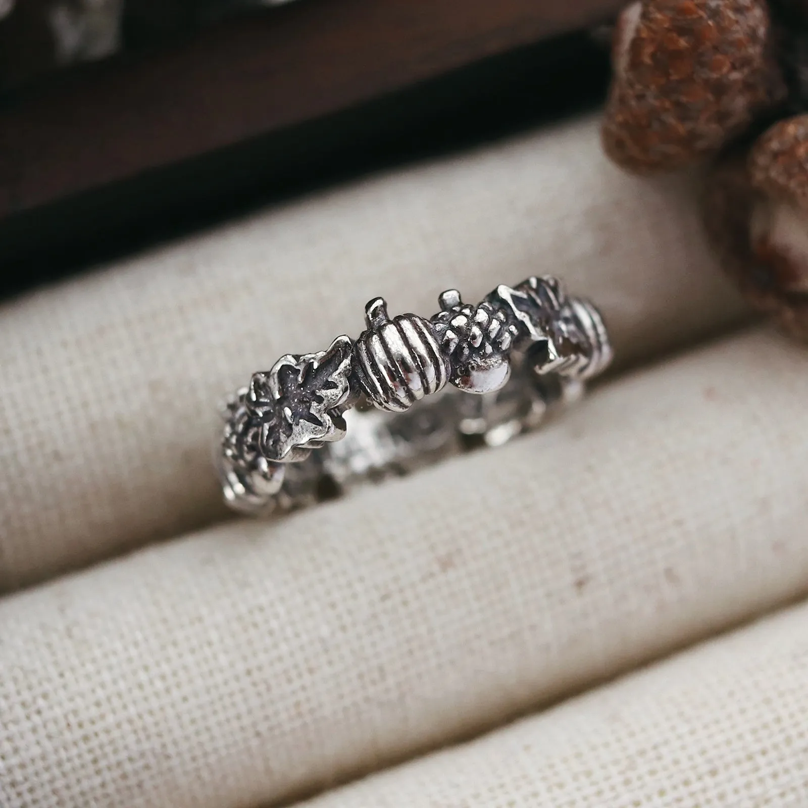  Autumn Is Calling Pumpkin & Acorn Boho Wreath Ring