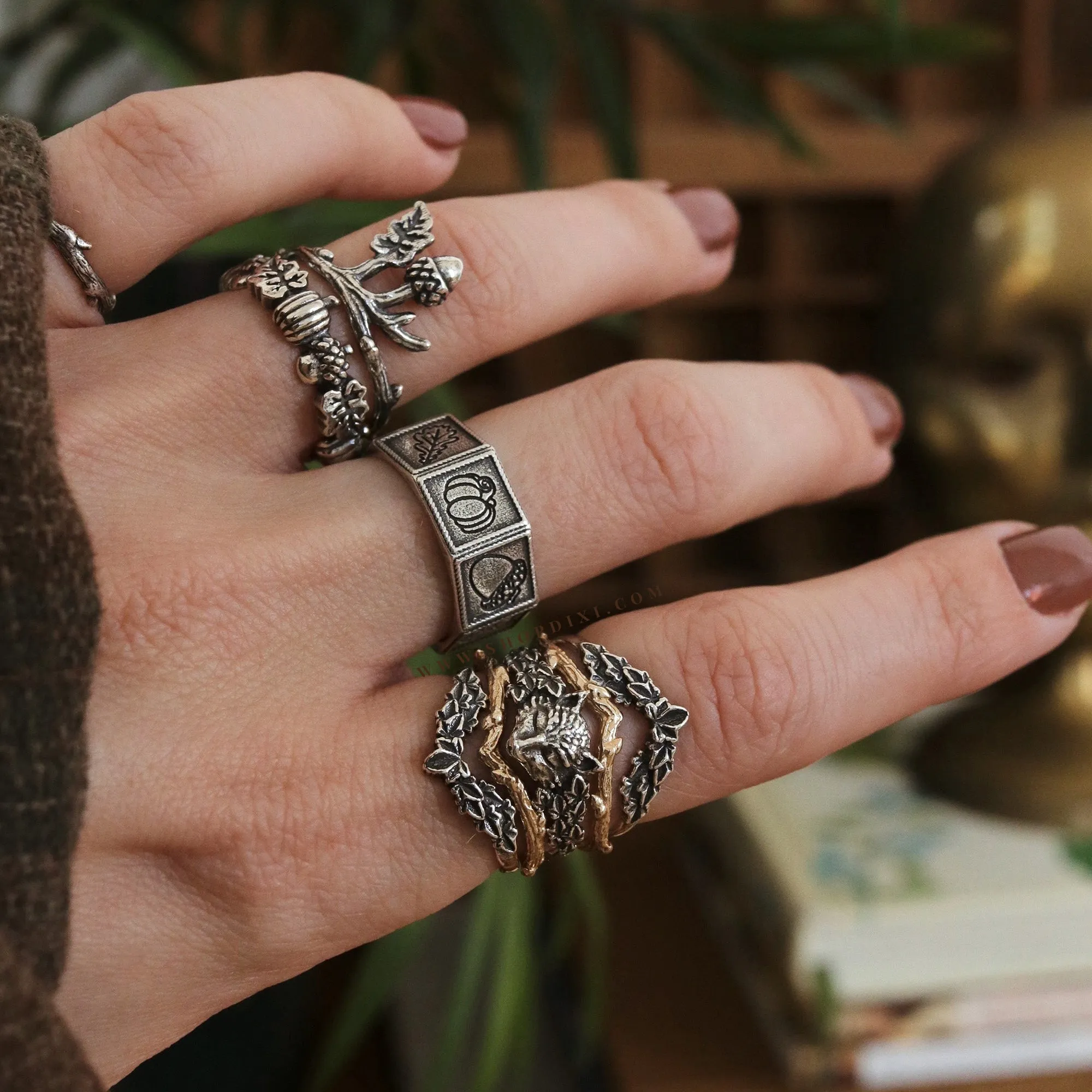  Autumn Is Calling Pumpkin & Acorn Boho Wreath Ring