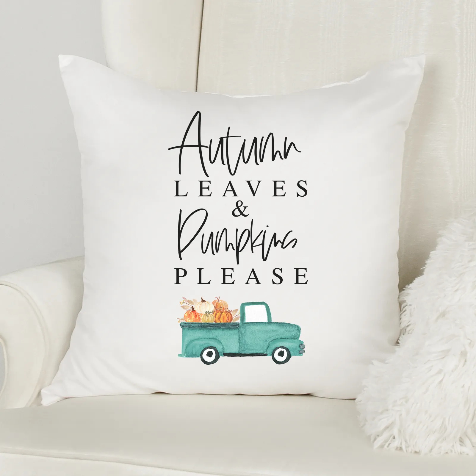 Autumn Leaves and Pumpkins Please Pillow