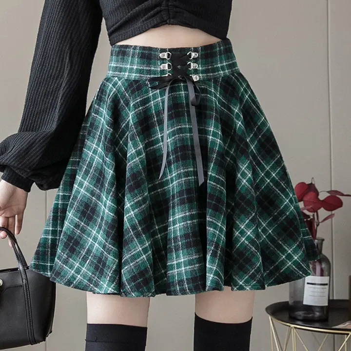 Autumn Plaid Lace-up Preppy Skirt AD12673