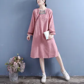 Autumn Retro Patchwork Cotton Linen Dress