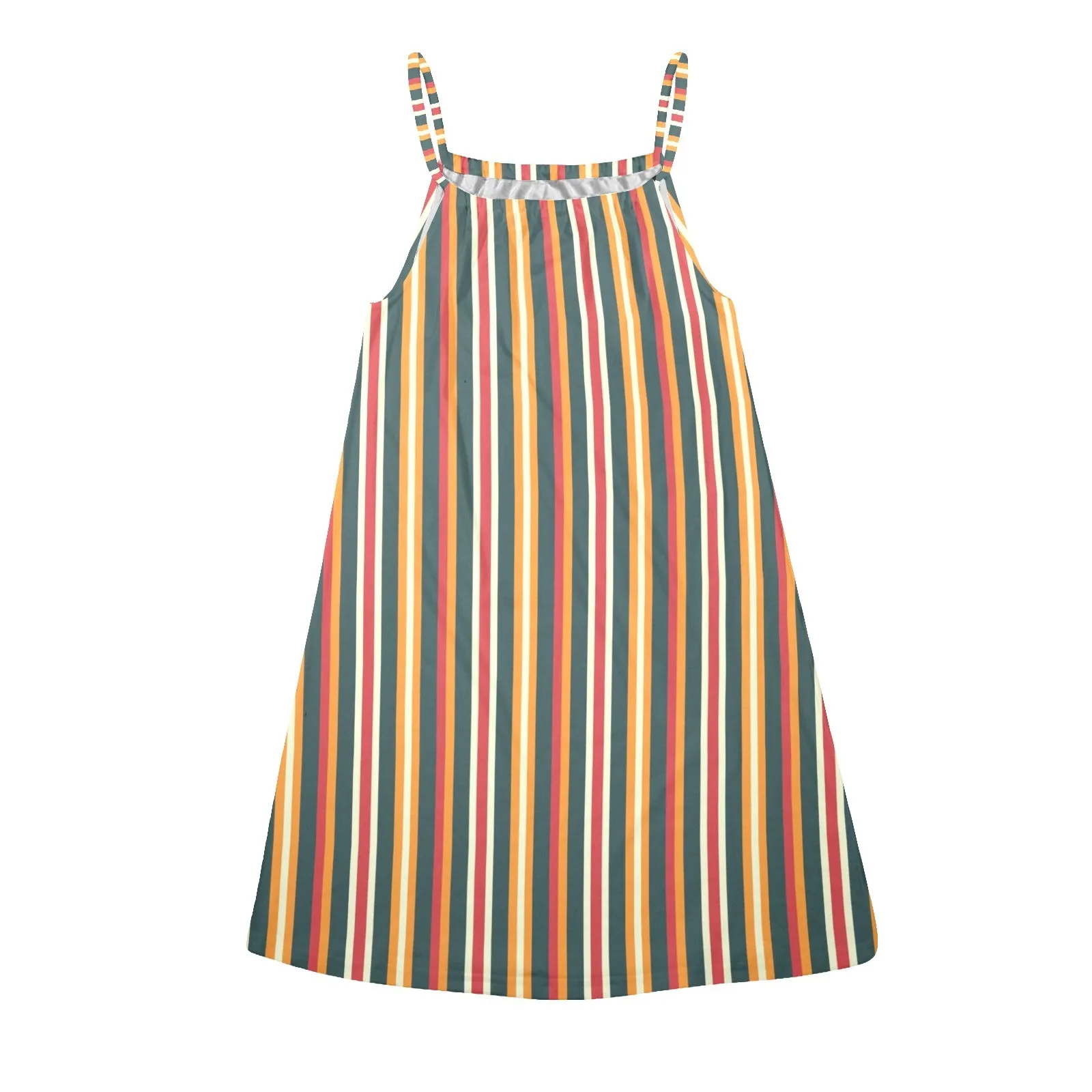 autumn stripes print 2 Drawstring Neck Sleeveless Dress (Model D68)