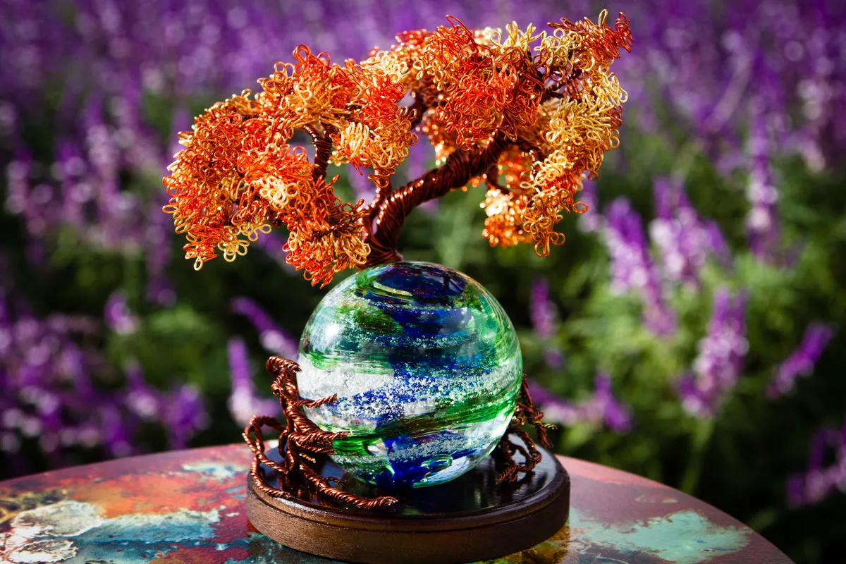 Autumn Sunshine Tree Of Life with Blue and Green Tranquil Swirl