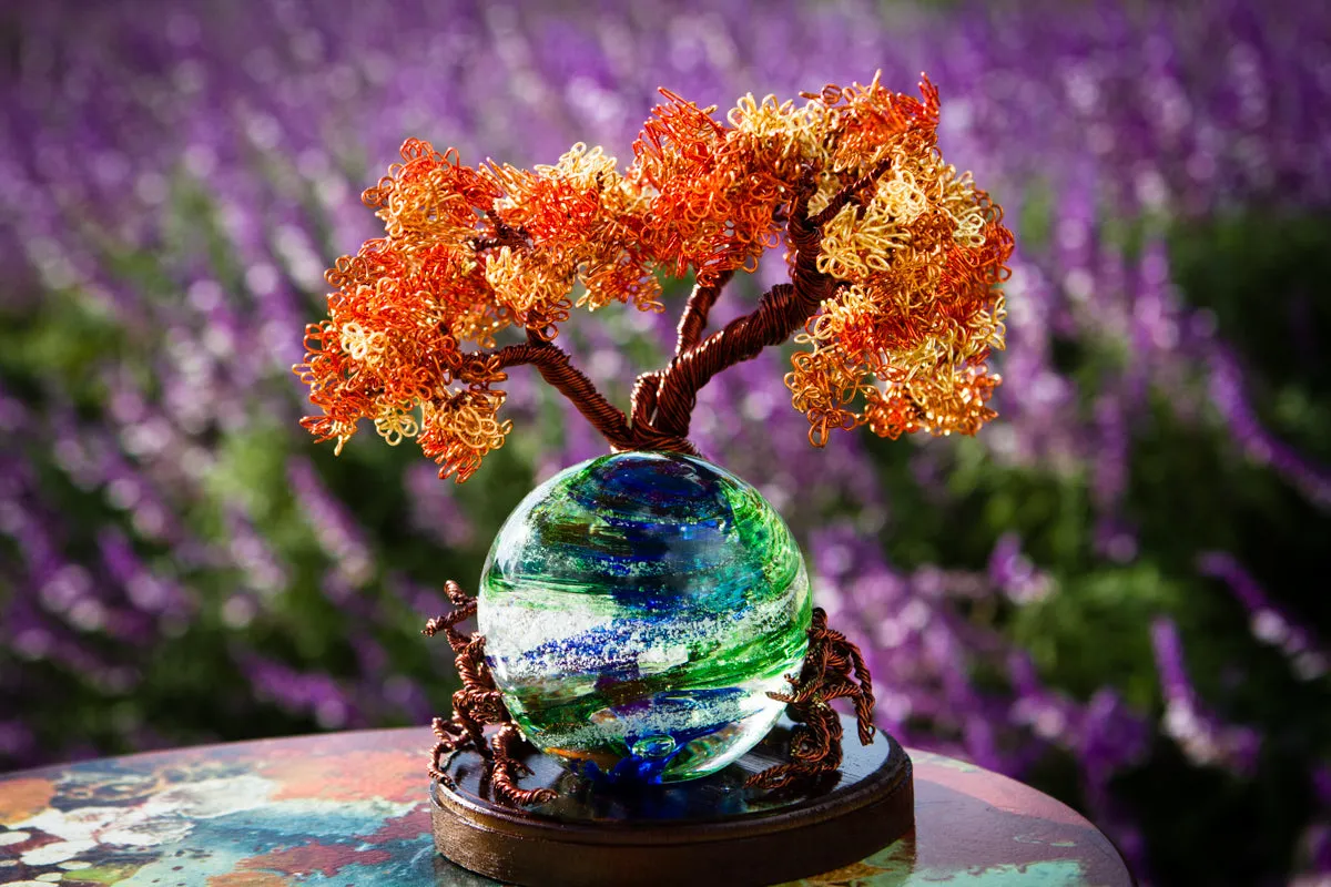 Autumn Sunshine Tree Of Life with Blue and Green Tranquil Swirl