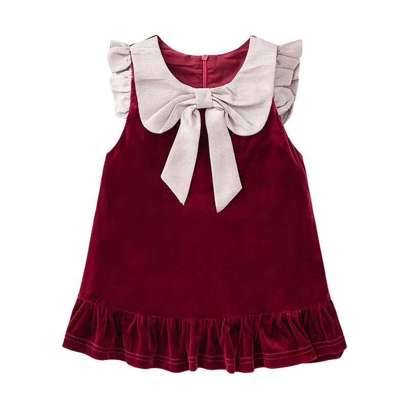 Baby Kid Girls Color-blocking Bow Dresses