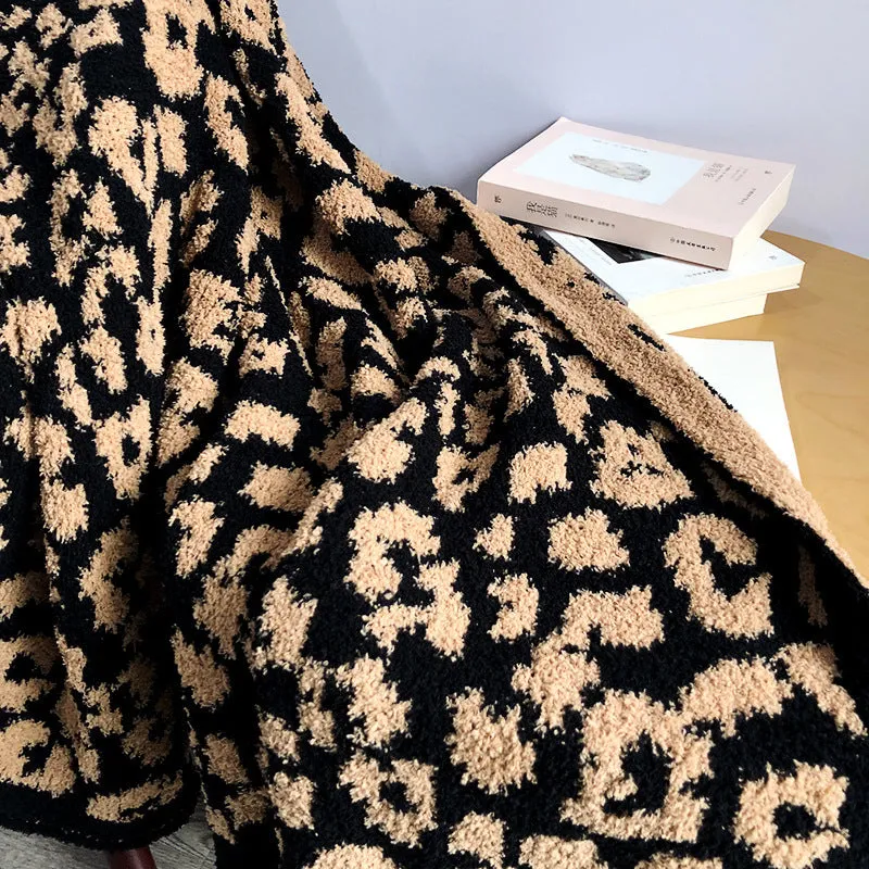 Baby Leopard Print Suede Jacquard Knitted Blanket