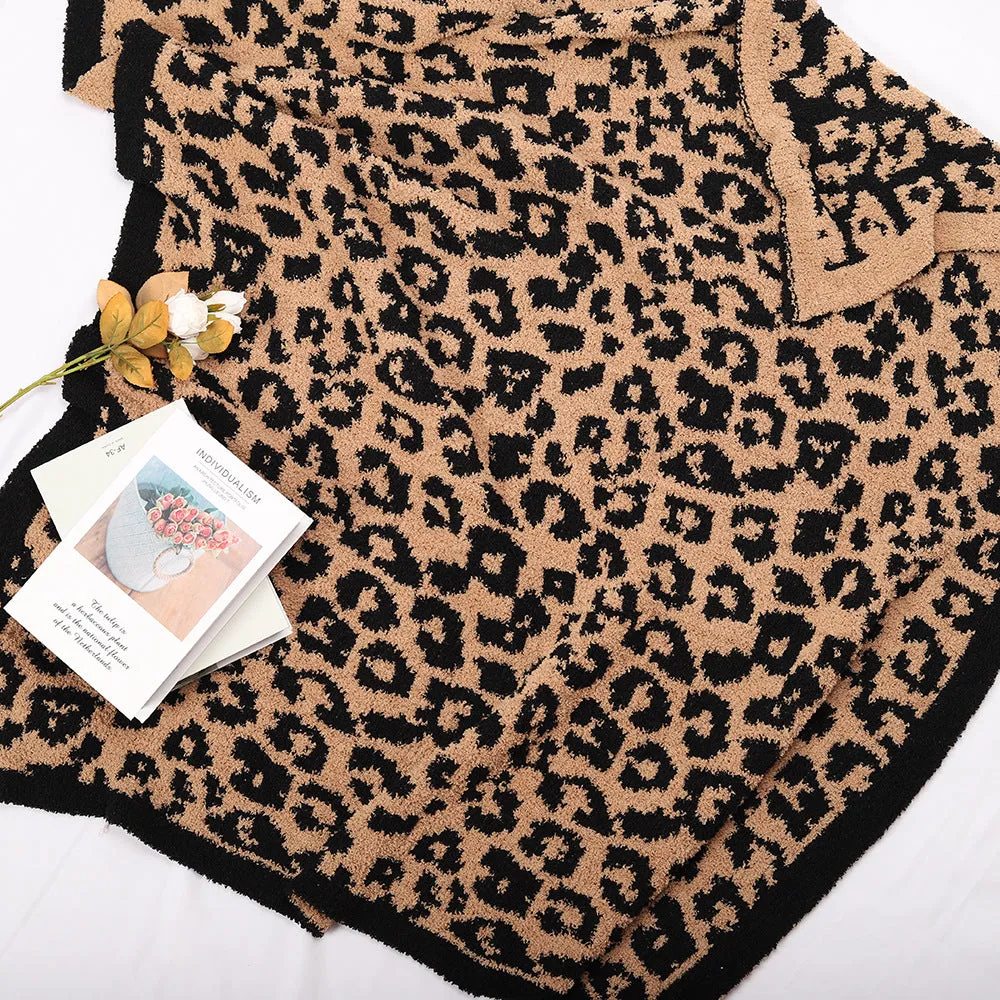 Baby Leopard Print Suede Jacquard Knitted Blanket