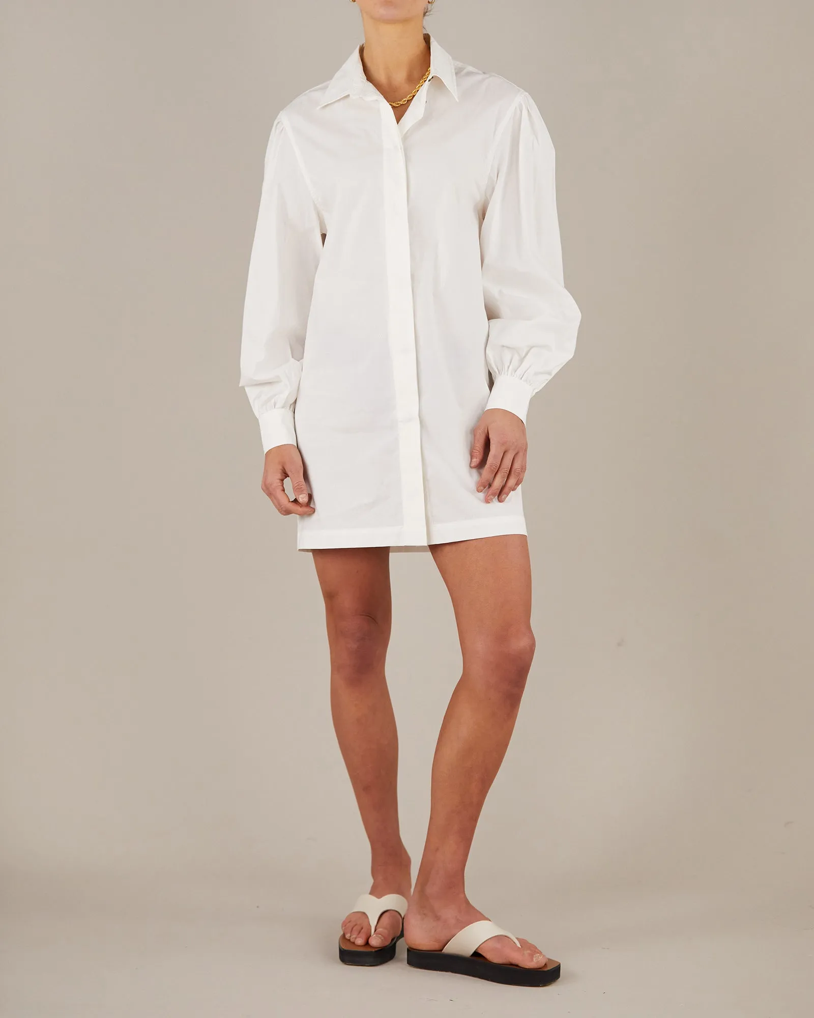 Sure! The optimized title for this e-commerce product could be Stylish Blythe Shirt Dress.