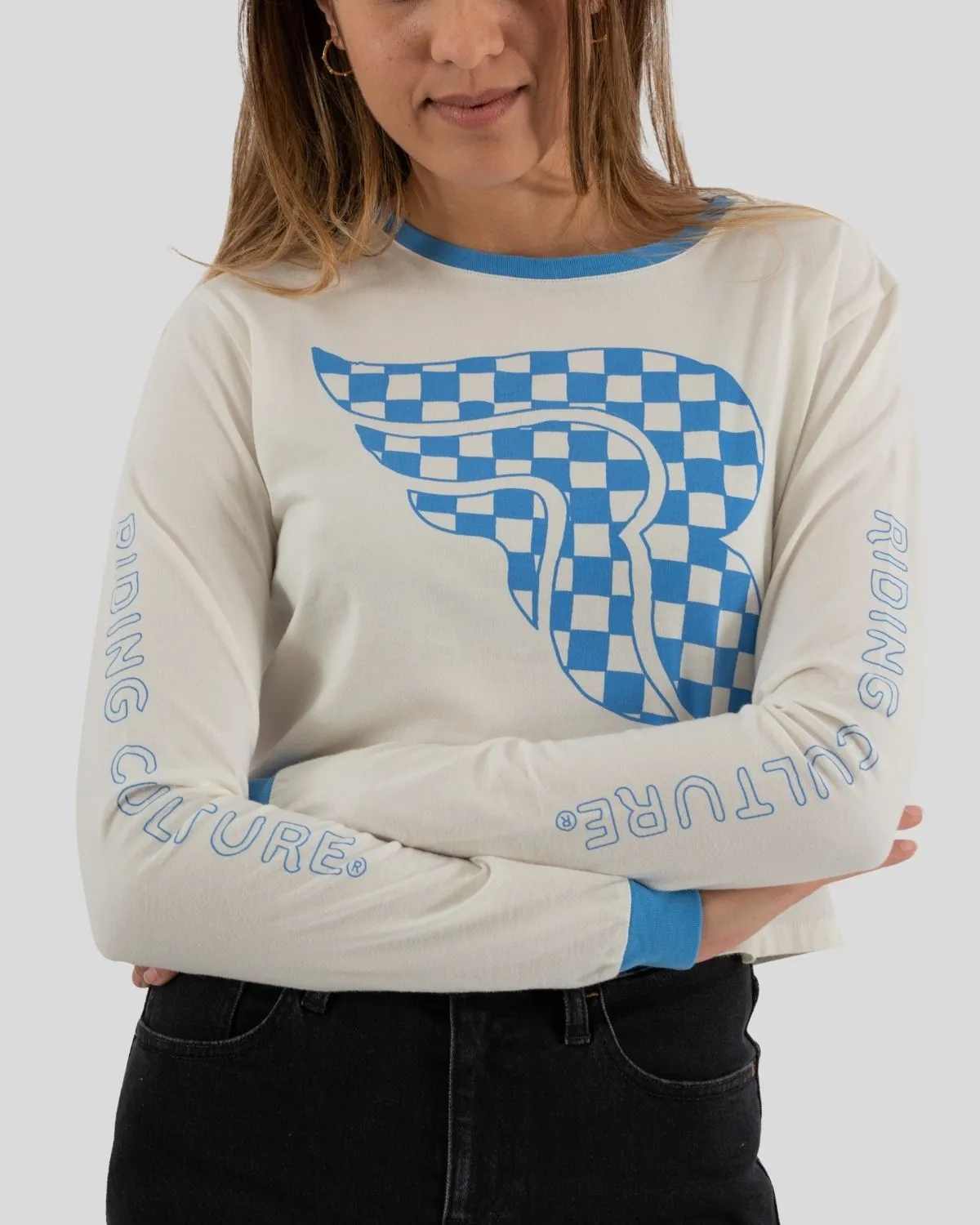 Checkerboard Crop Top Longsleeve Lady