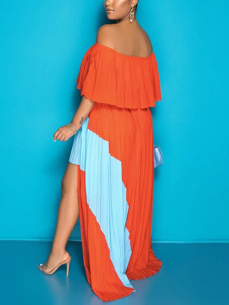 Chiffon Off Shoulder Pleated Dress