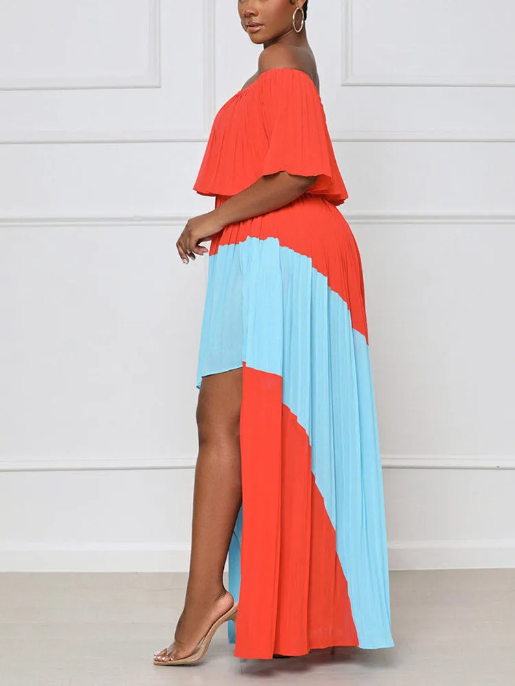 Chiffon Off Shoulder Pleated Dress