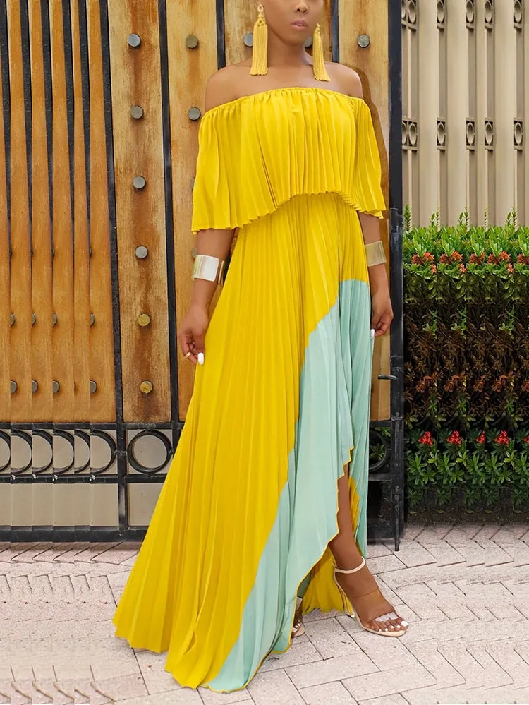 Chiffon Off Shoulder Pleated Dress