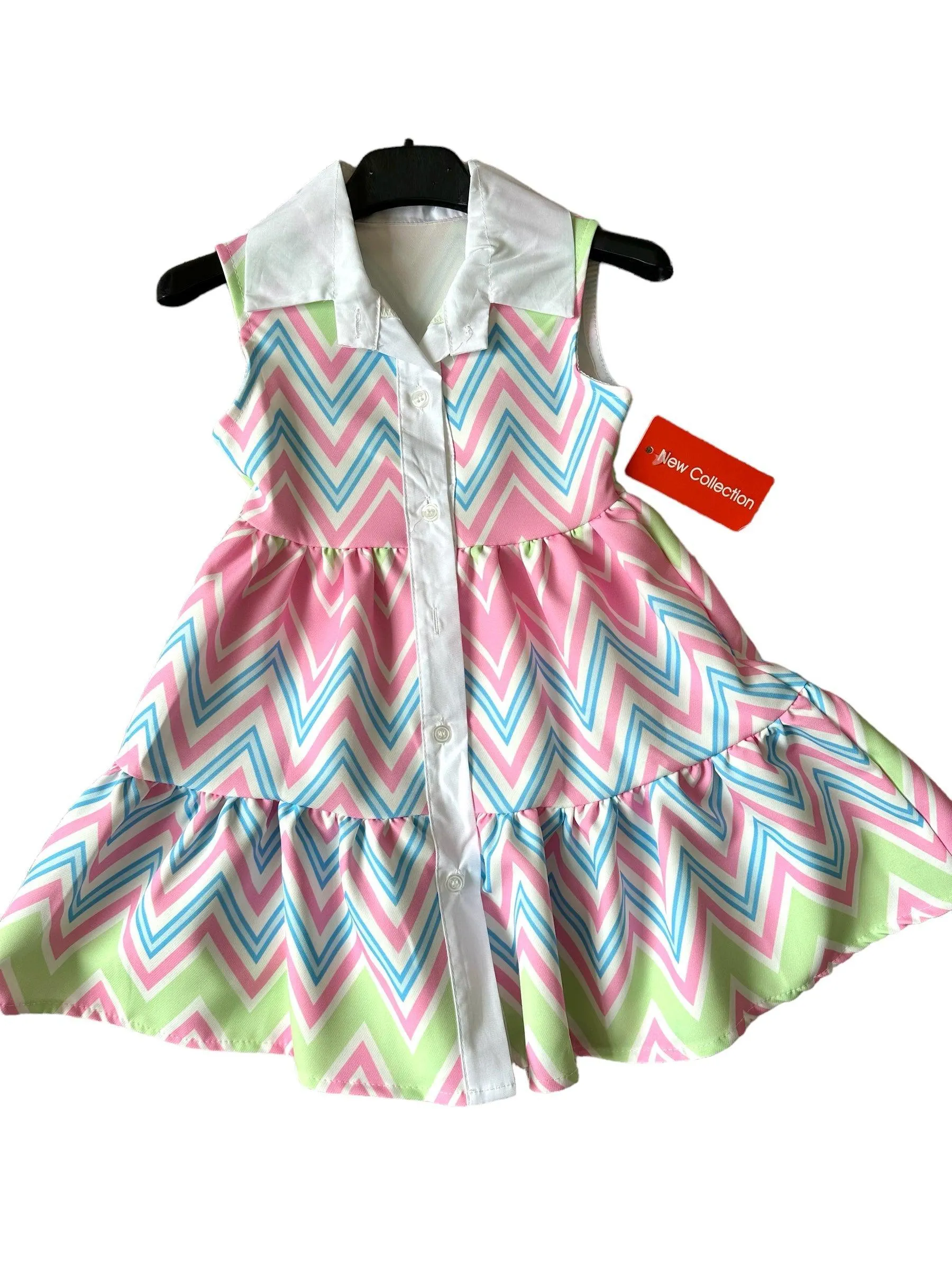 CLEARANCE SALE - Girls SS24 -  Zig Zag Multi Colour Pink Dress