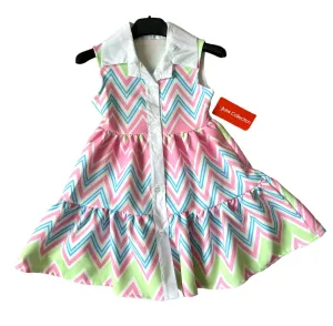 CLEARANCE SALE - Girls SS24 -  Zig Zag Multi Colour Pink Dress