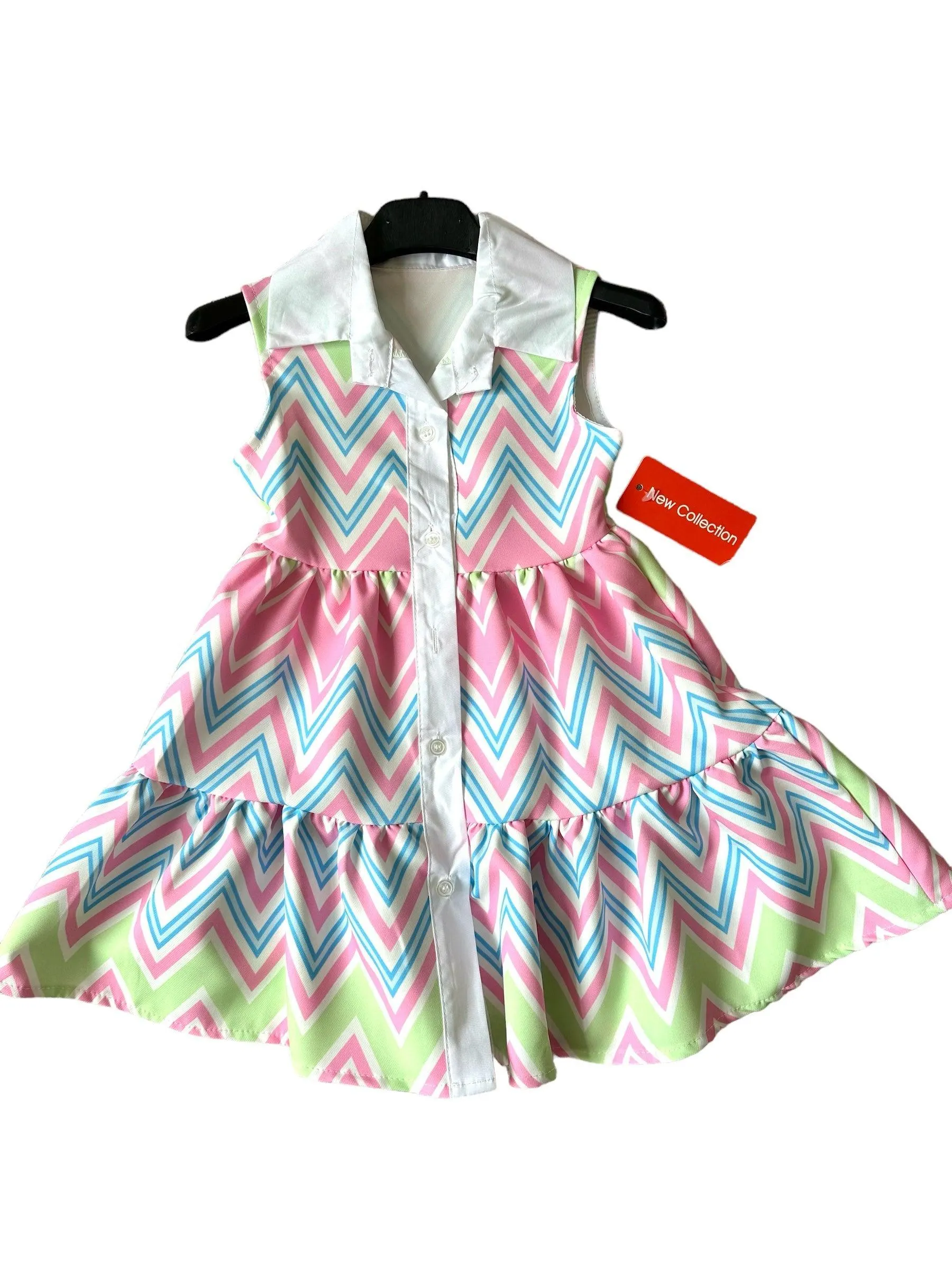 CLEARANCE SALE - Girls SS24 -  Zig Zag Multi Colour Pink Dress