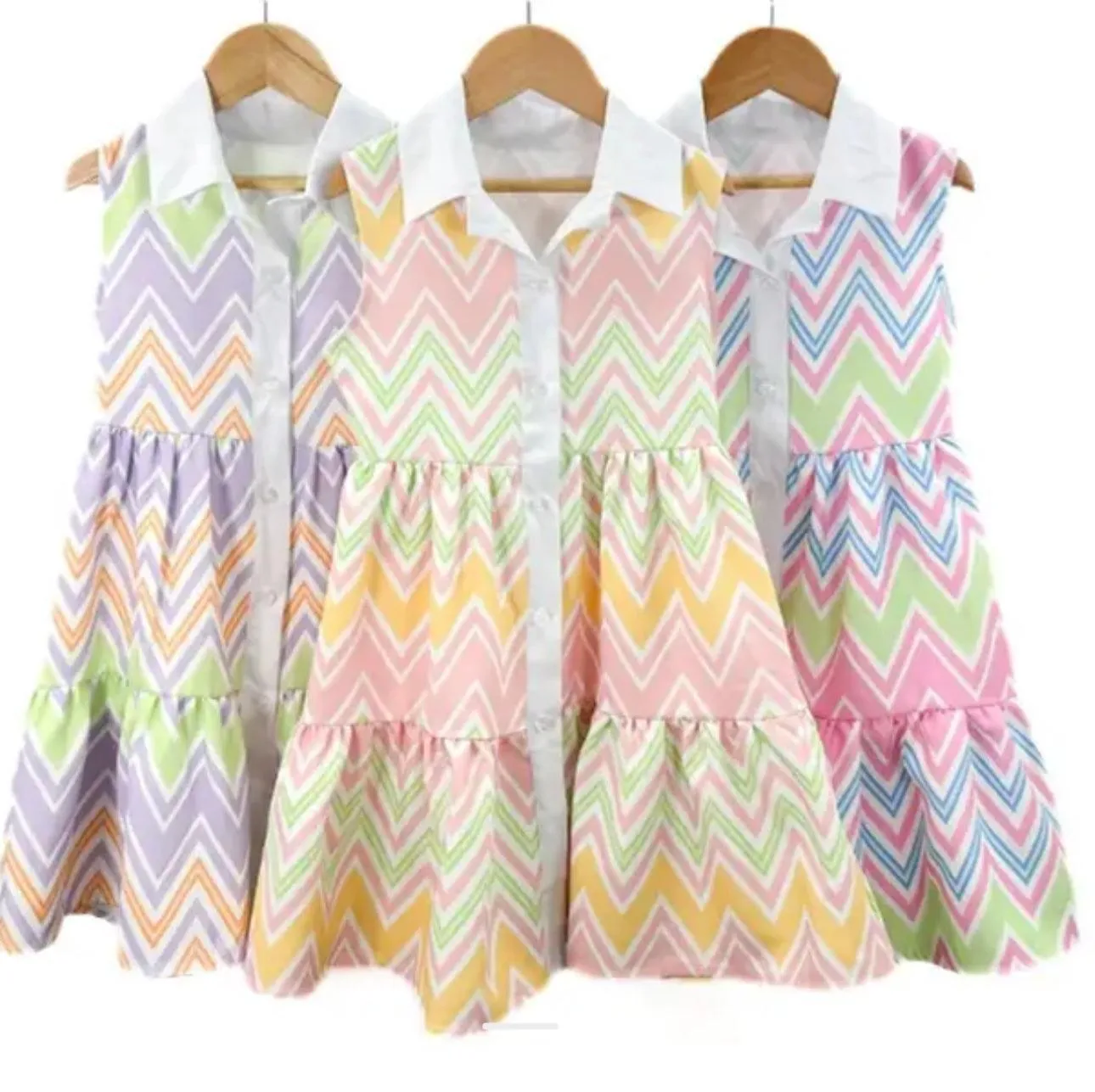 CLEARANCE SALE - Girls SS24 -  Zig Zag Multi Colour Pink Dress