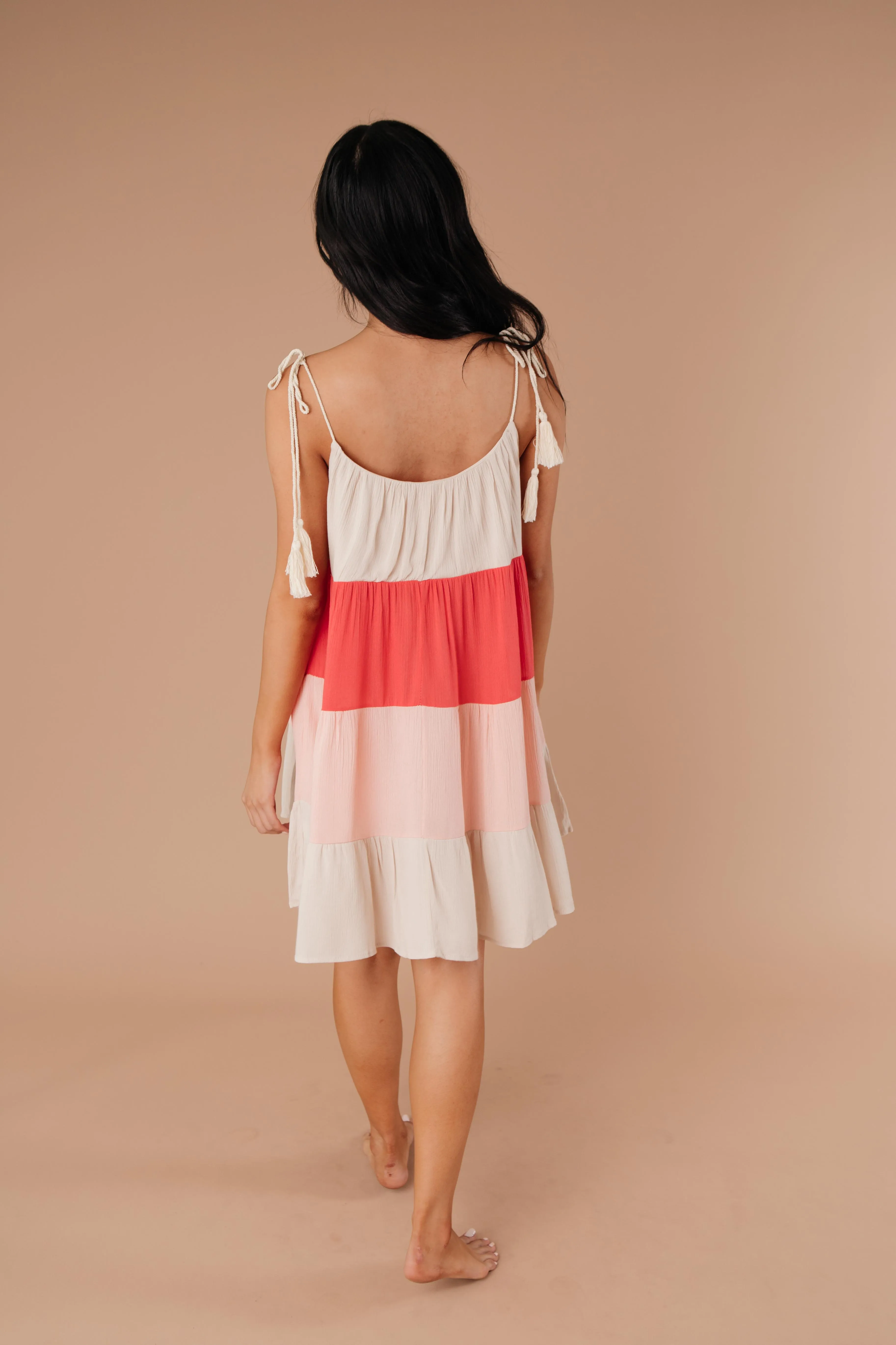 Color Block Ruffles Midi Dress In Pink - On Hand