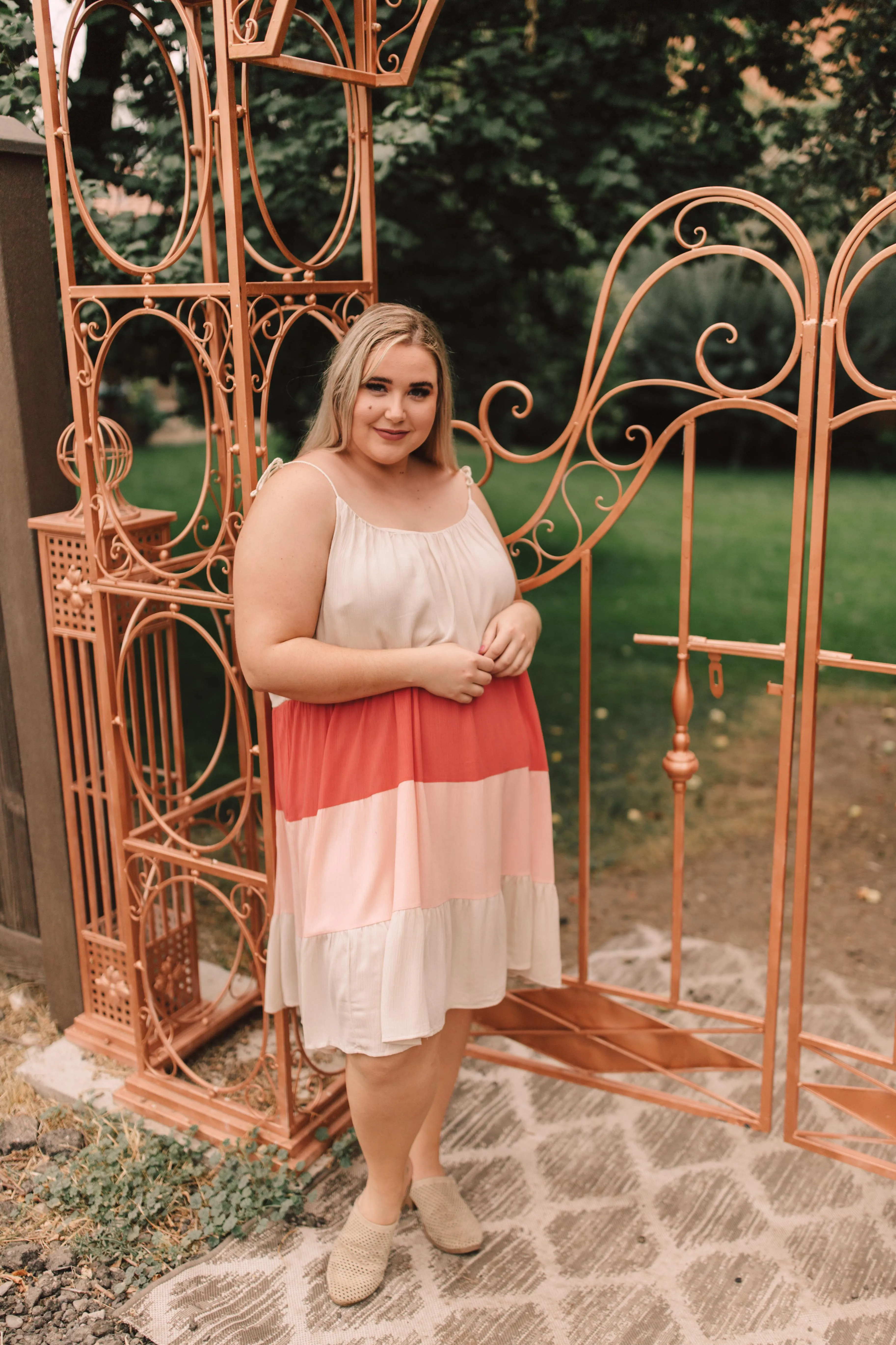 Color Block Ruffles Midi Dress In Pink - On Hand