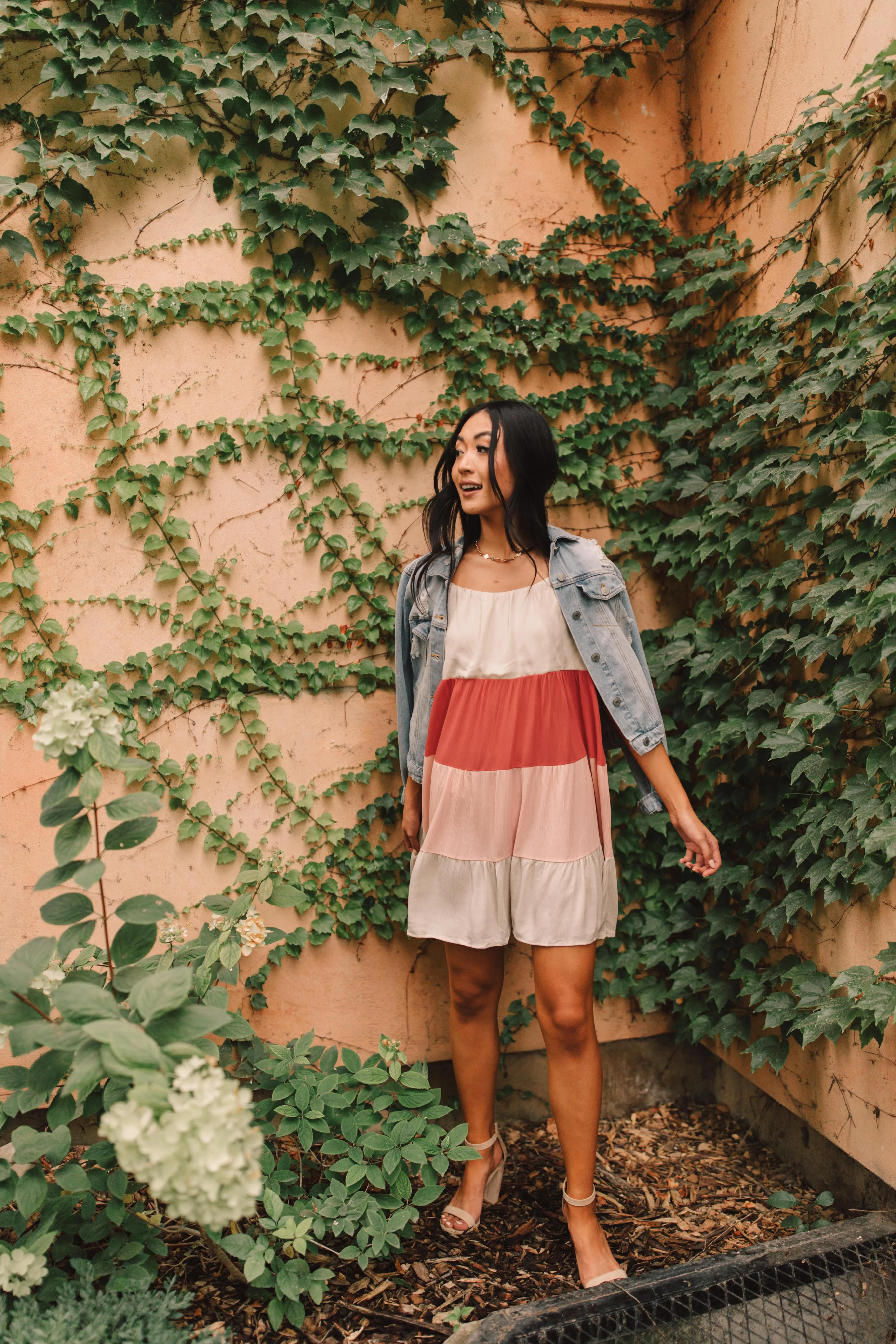 Color Block Ruffles Midi Dress In Pink - On Hand