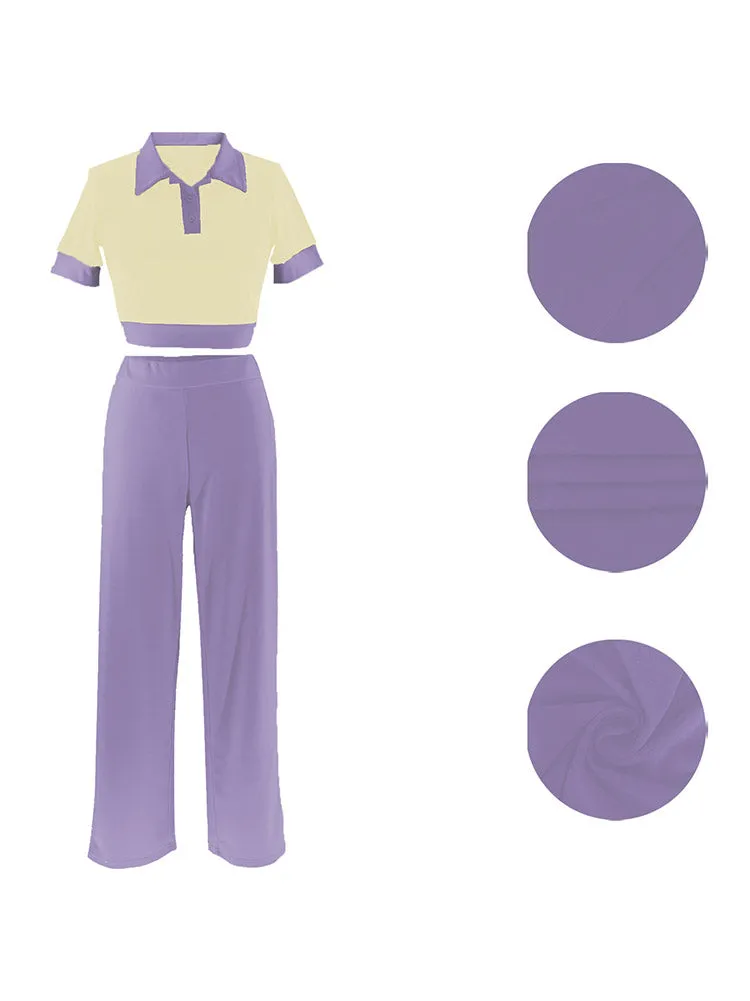 Contrast Crop Top & Pants Set