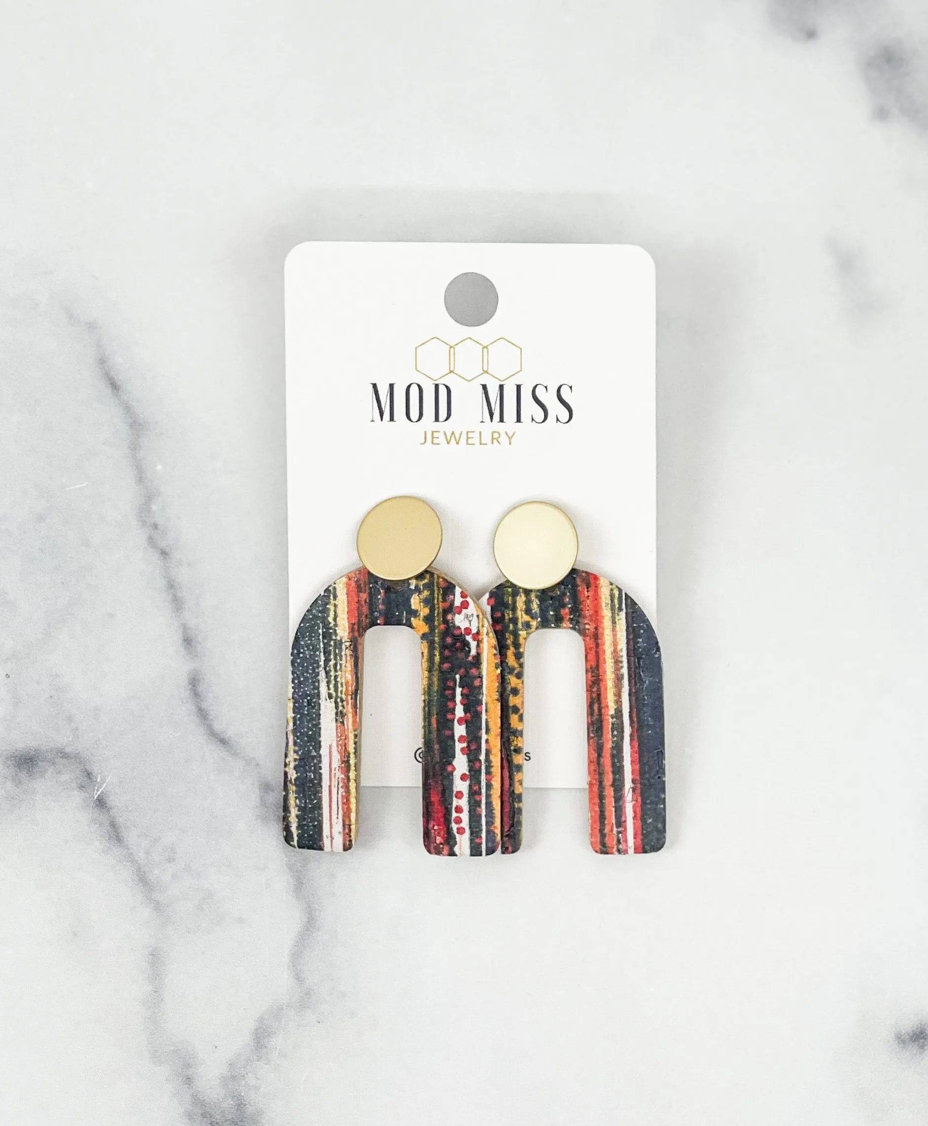 Cork Leather Arch Earring Autumn Splash