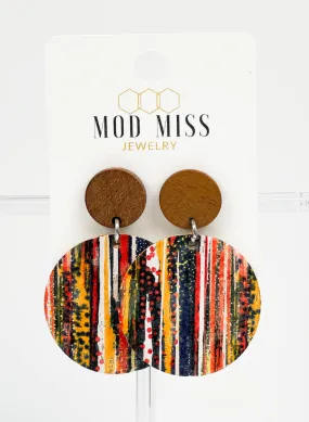 Cork Leather Round Earring "Autumn Splash"