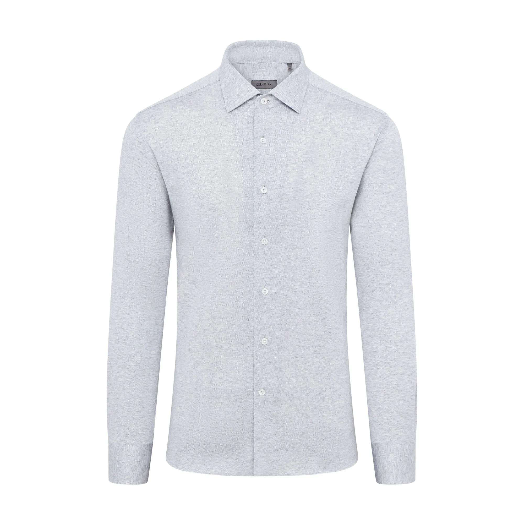 Corneliani Cotton & Silk Long Sleeve Jersey Shirt (Grey Marl)