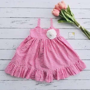 Dahlia Dress in Strawberry Seersucker