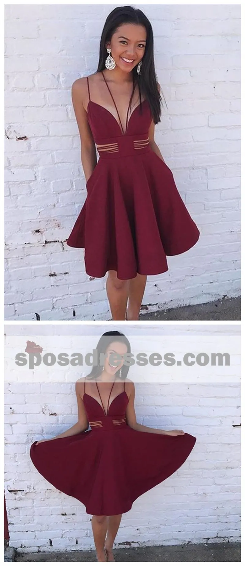 Dark Red Unique Simple Cheap Short Homecoming Dresses Online,BDY0302