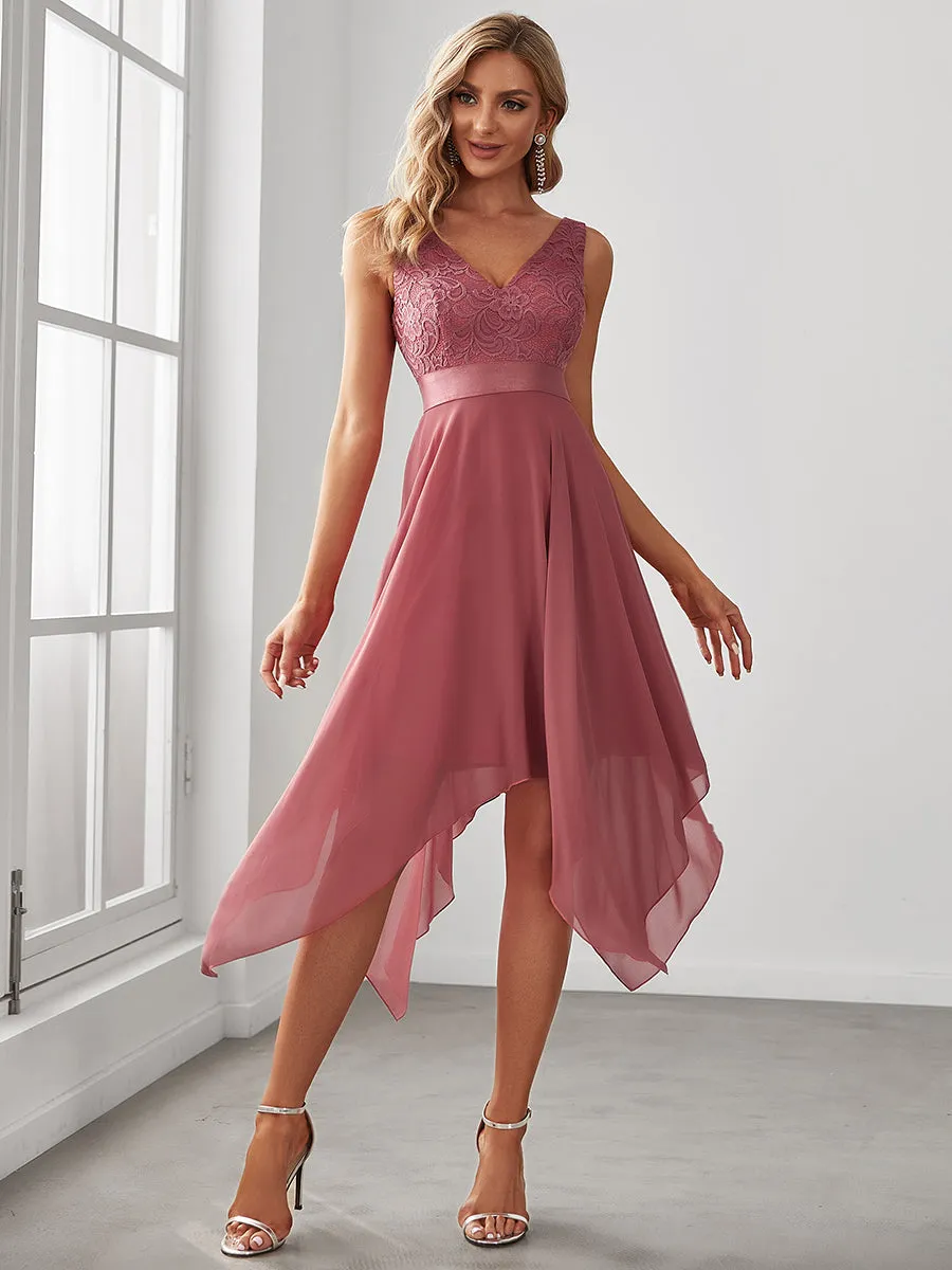 Deep V Neck Asymmetrical Hem Sleeveless Wholesale Dresses